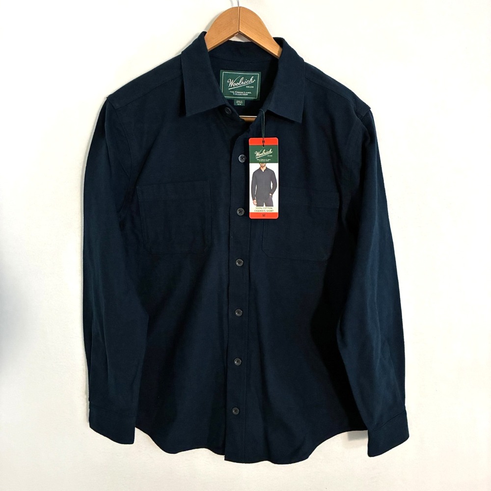 NEW Woolrich Chamois Shirt Men's M Navy Button Up Gorpcore Outdoor Heavyweight